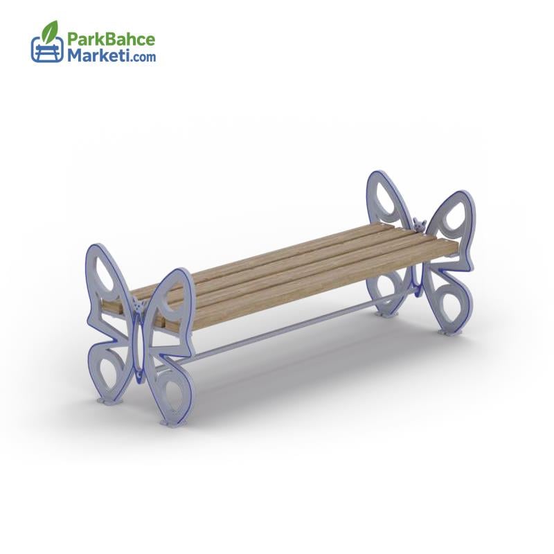 Kelebek Motifli Arkalıksız Ahşap Oturma Bankı