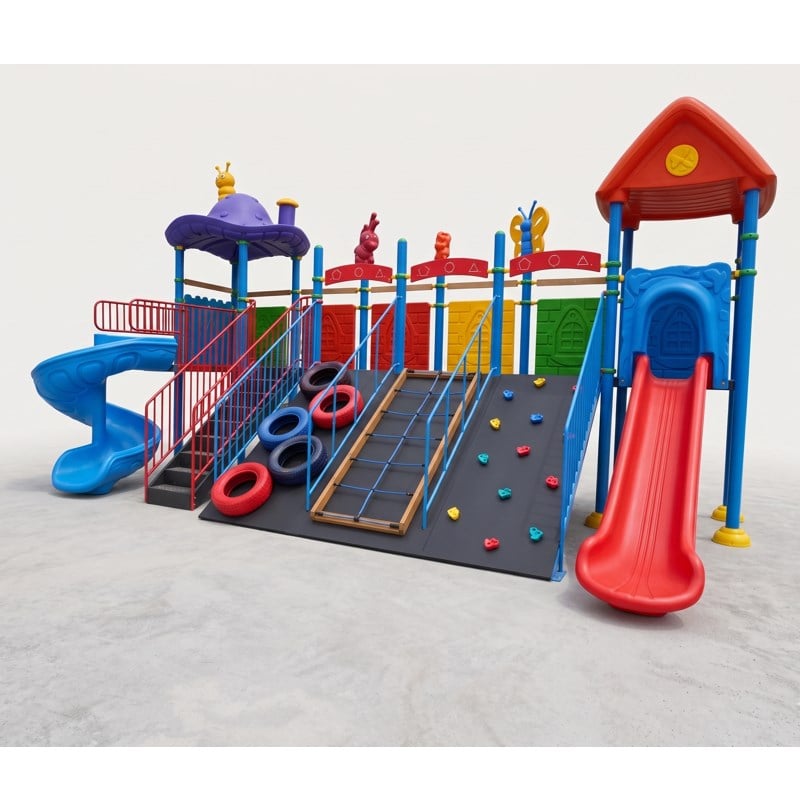 Kombine Tırmanmalı Çift Kaydıraklı Çocuk Oyun Parkı