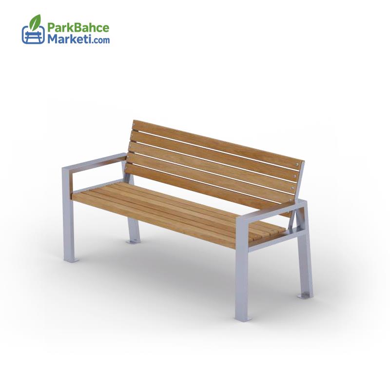 Köşeli Krom İskeletli Tasarım İroko Park Bankı