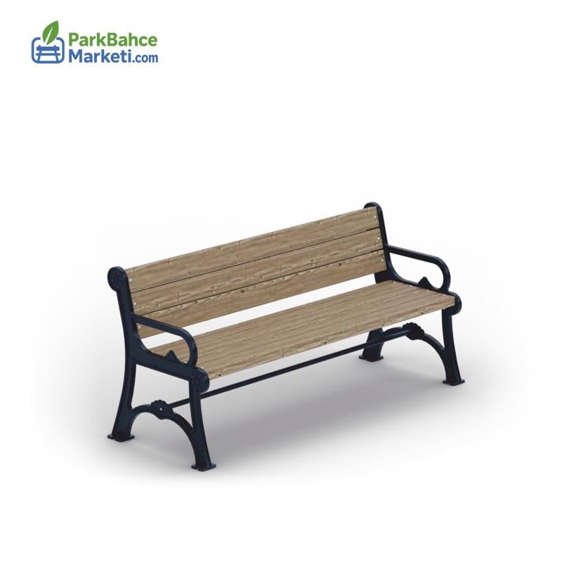 Minimal Çiçek Motifli Döküm Ayaklı Ahşap Bank