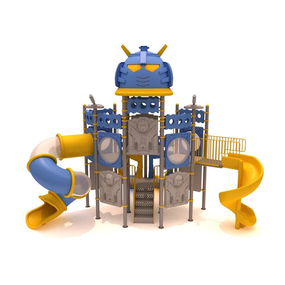 Robot-Themed Playground – 5x8m | Four Slides, High-Capacity Play Area