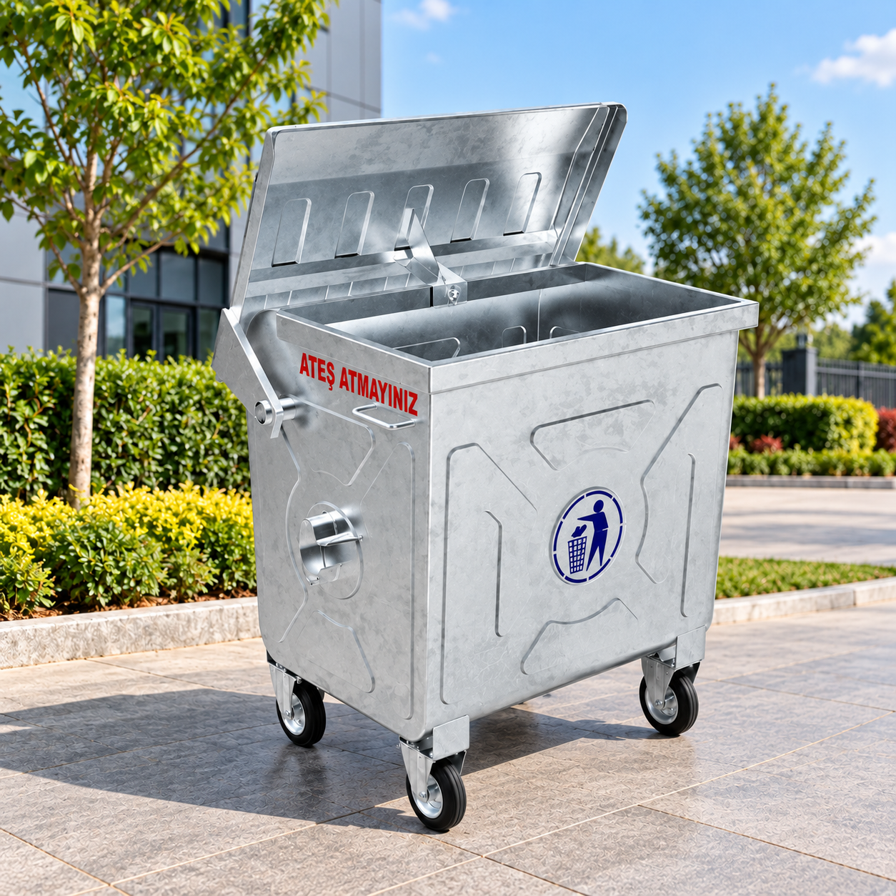 Sıcak Daldırma Galvanizli Çöp Konteyneri 400 Litre 