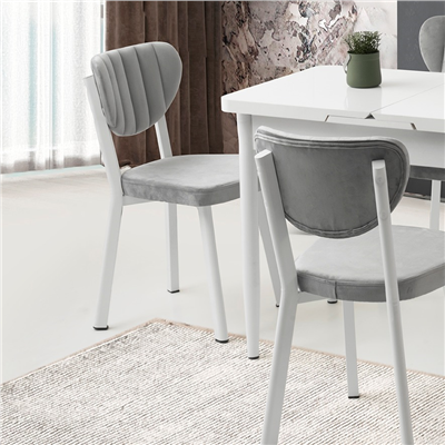 60x100+25 MİLANO KELEBEK BEYAZ MASA + 4 ESİNTİ SANDALYE TAKIMI