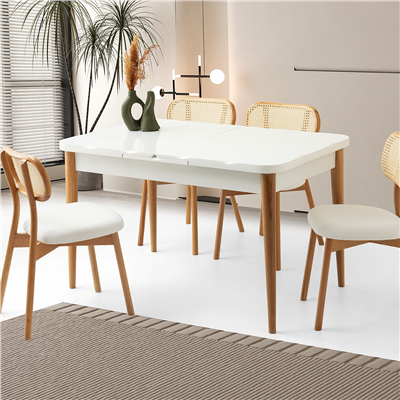 80x130+37 KELEBEK KÜTÜK HG KAR BEYAZ MASA + 4 PARİS SANDALYE TAKIMI