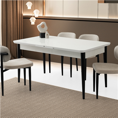 90x160+37 KELEBEK TEKNO KENAR HG KAR BEYAZ MASA + 4 SİESTA SANDALYE TAKIMI