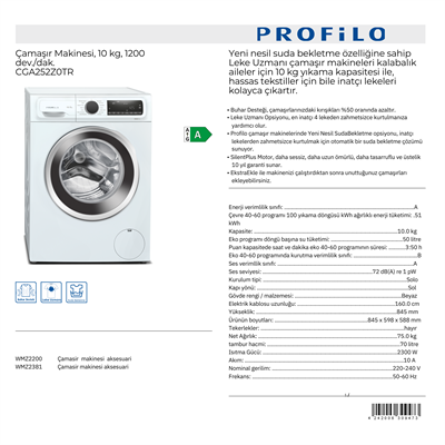 PROFİLO ÇAMAŞIR MAKİNESİ CGA252Z0TR 10KG