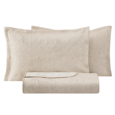 PUFFY ÇİFT KİŞİLİK SHAY YATAK ÖRTÜSÜ SET - BEJ