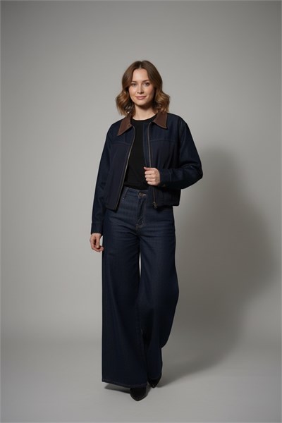 DERİ YAKALI BASIC DENIM TAKIM