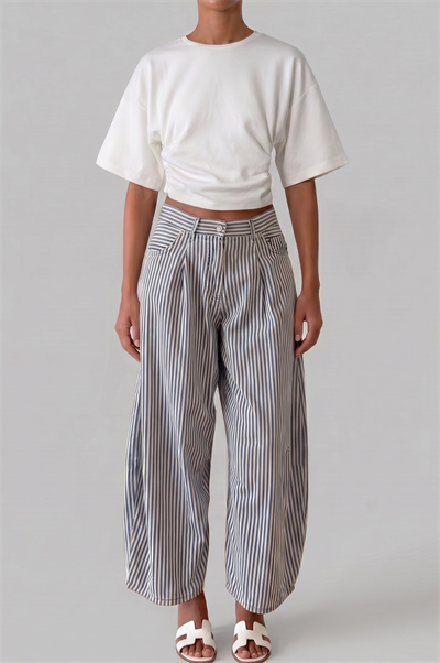 MAVİ ÇİZGİLİ BALON JEAN PANTOLON