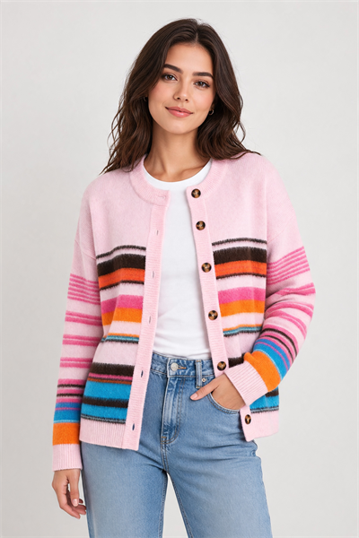 PEMBE ÇİZGİLİ HIRKA