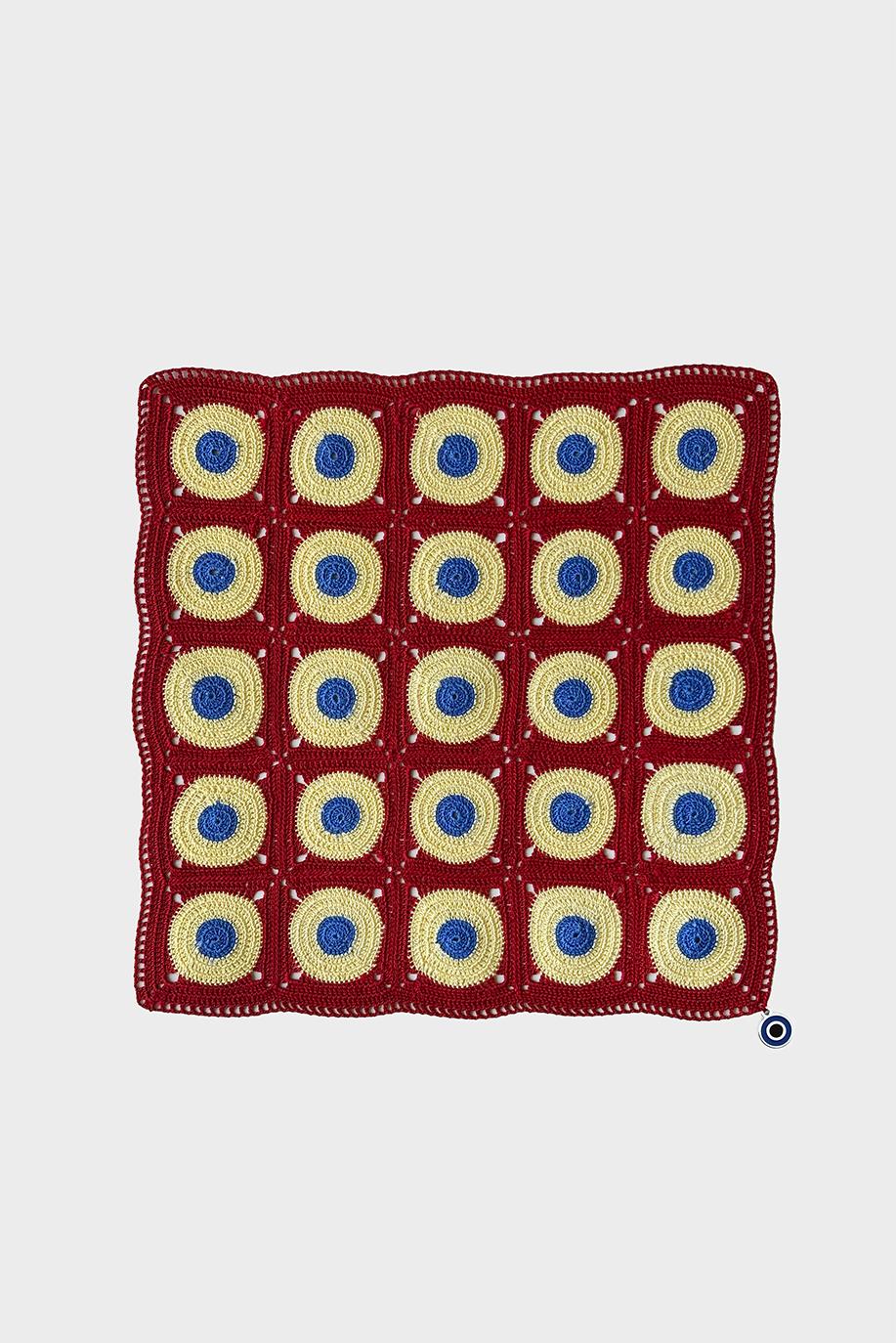 Kırmızı Sarı Saks Evil Eye El İşi Dantel Örtü