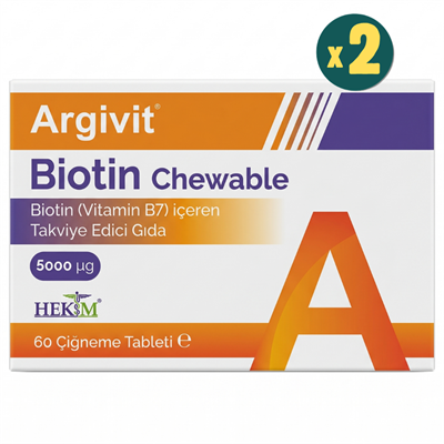 Argivit Biotin Chewable B7 Vitamini İçeren Takviye Edici Gıda 60 Çiğneme Tableti 2 Adet Fiyatları - Modern Eczane