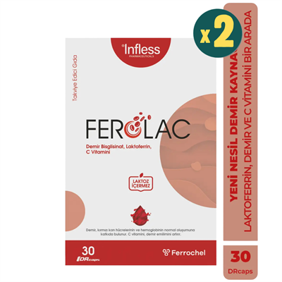 Infless Ferolac Demir, Laktoferrin ve C Vitamini 30 Kapsül 2 Adet - Modern Eczane