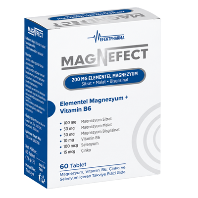 Magnefect 200 mg Elementel Magnezyum 60 Tablet Fiyatları - Modern Eczane