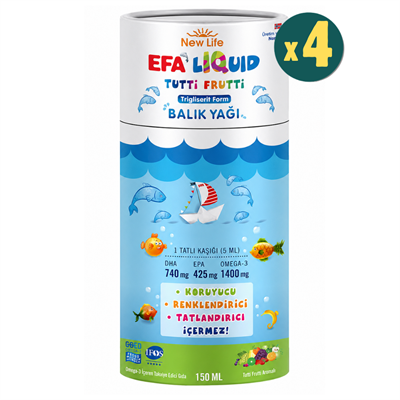 New Life EFA Liquid Tutti Frutti Balık Yağı Şurubu 150 ml 4 Adet Fiyatları - Modern Eczane