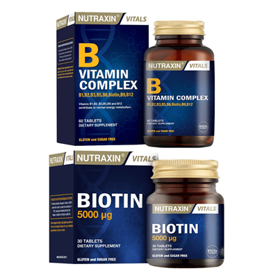 Nutraxin B Complex Vitamin 60 Kapsül & Nutraxin Biotin 5000 mg 30 Tablet Seti Fiyatları - Modern Eczane