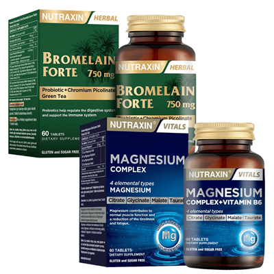 Nutraxin Bromelain Forte 750 Mg 60 Tablet + Nutraxin Magnesium Complex Vitamin B6 60 Tablet Fiyatları - Modern Eczane