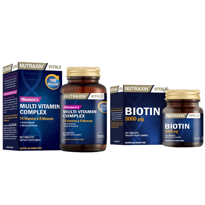 Nutraxin Women's Multi Vitamin Complex 60 Tablet & Biotin 5000 Mg 30 Tablet Fiyatları - Modern Eczane