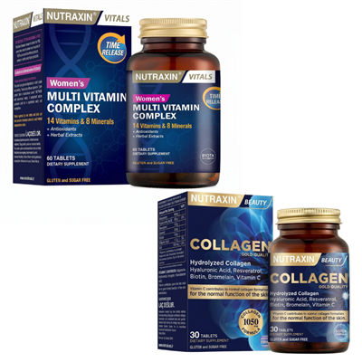 Nutraxin Women's Multi Vitamin Complex 60 Tablet & Nutraxin Collagen Gold 30 Tablet Fiyatları - Modern Eczane