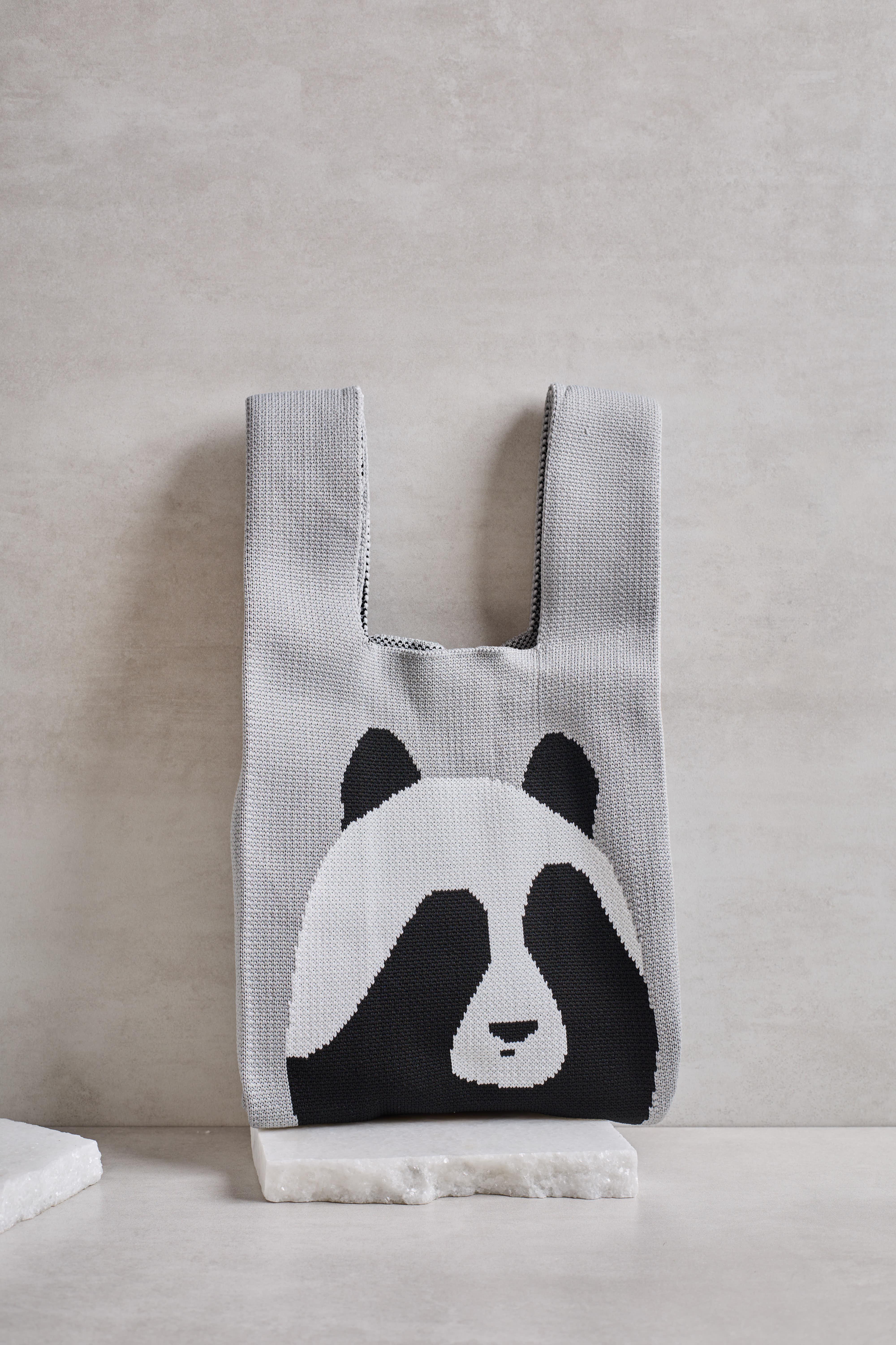 Gri Panda Triko Poşet Çanta