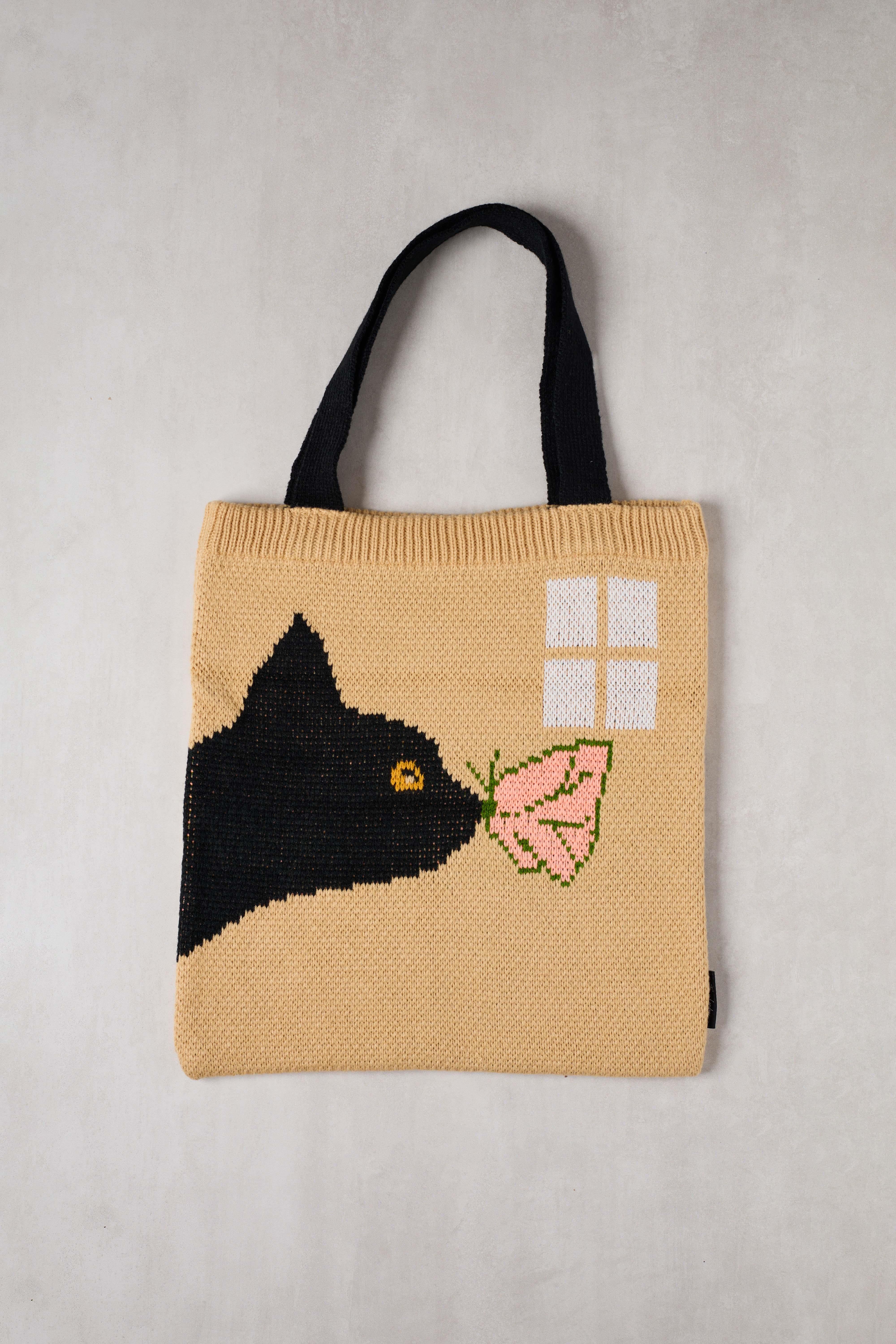 Kedi & Kelebek Triko Tote Bag