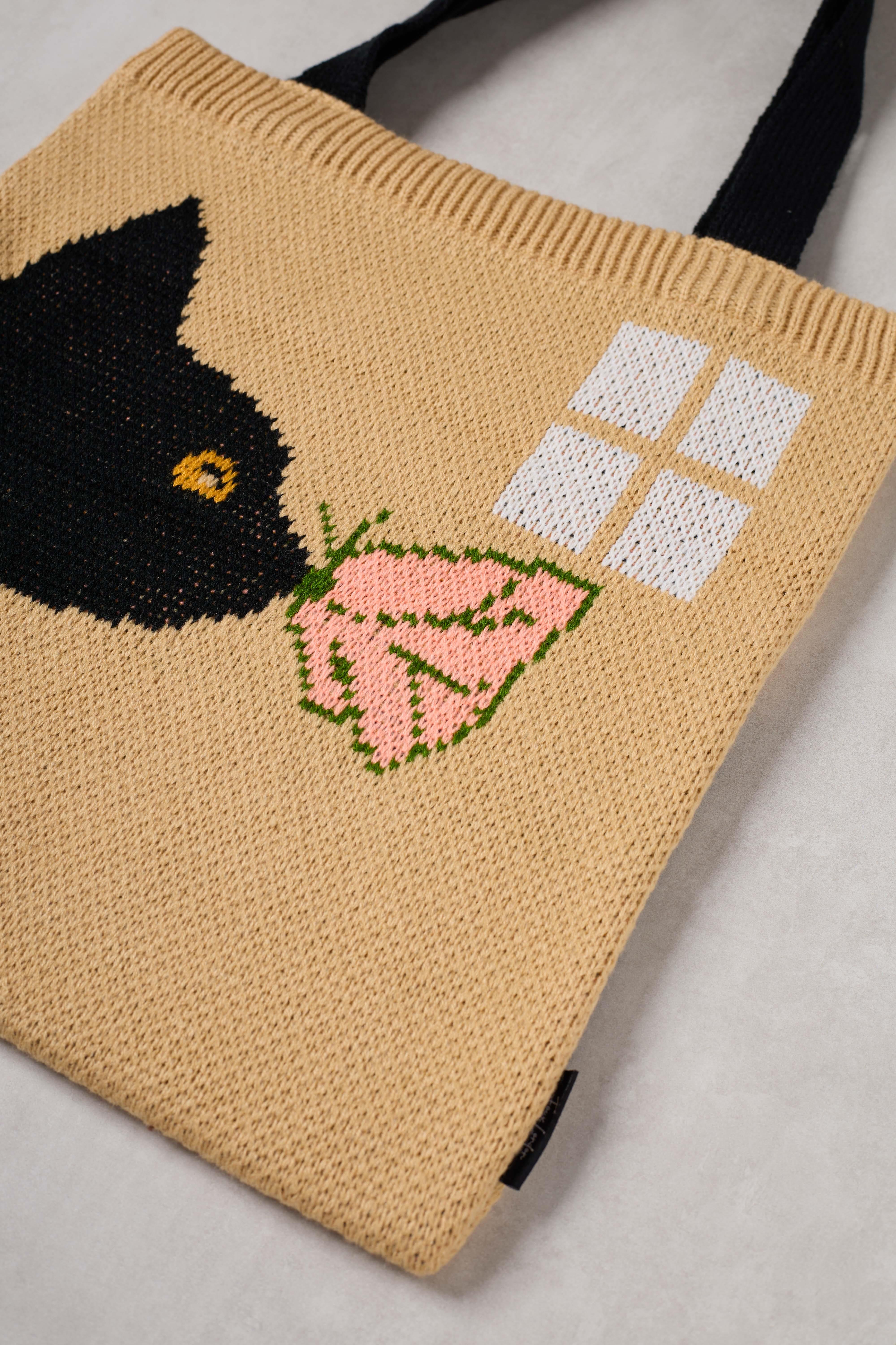 Kedi & Kelebek Triko Tote Bag