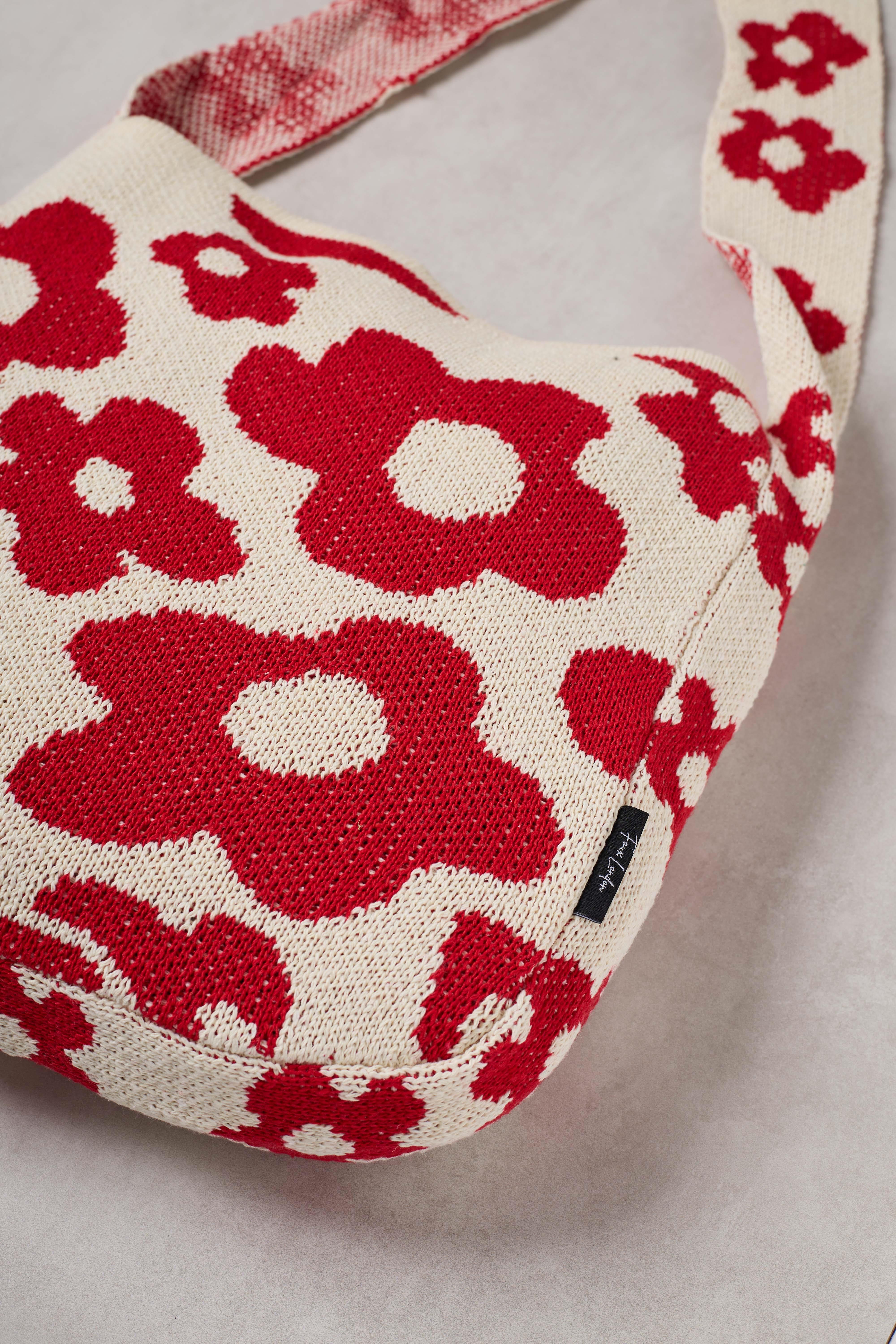 Kırmızı Papatyalı Triko Tote Bag