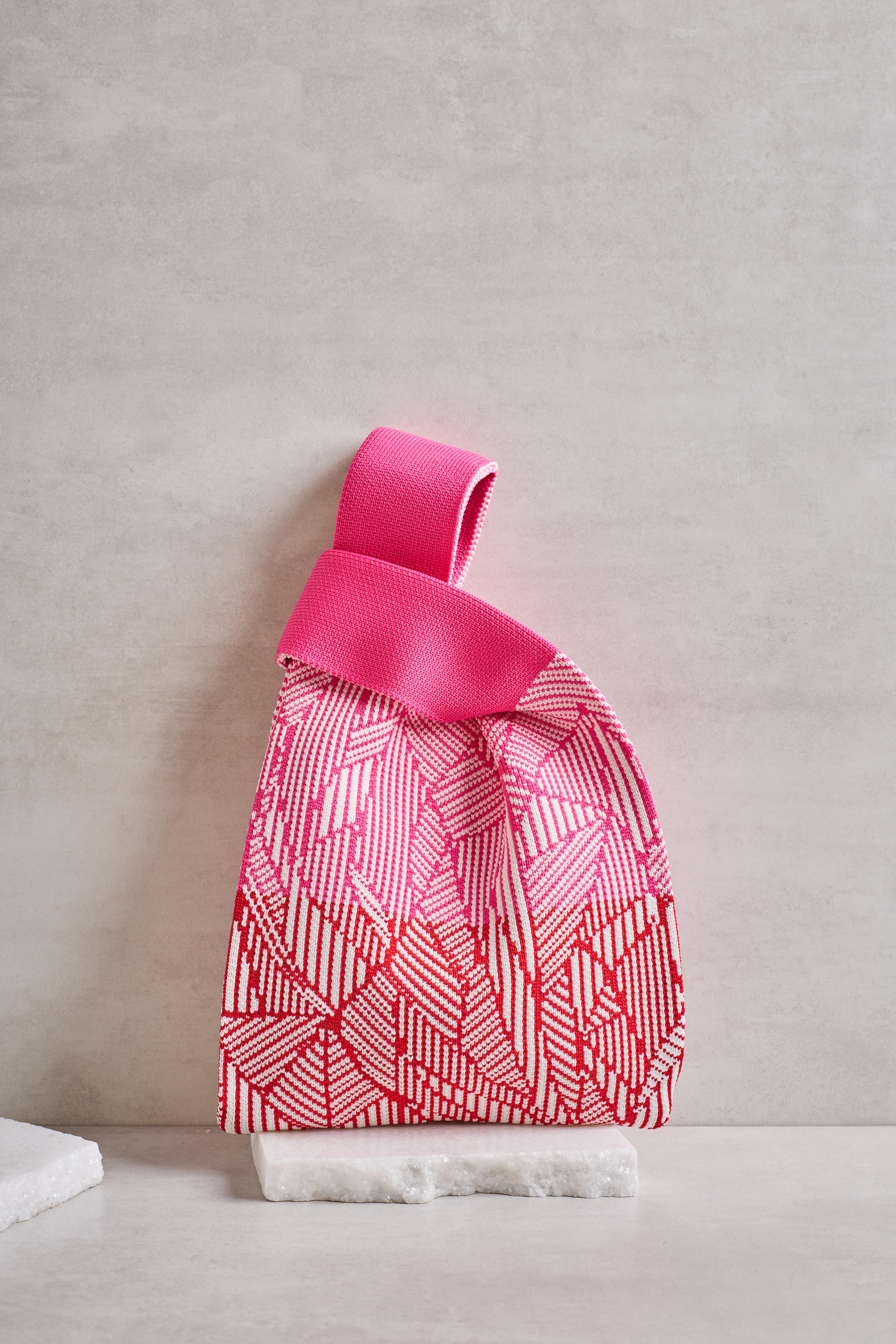 Pembe Geometrik Desen Triko Poşet Çanta