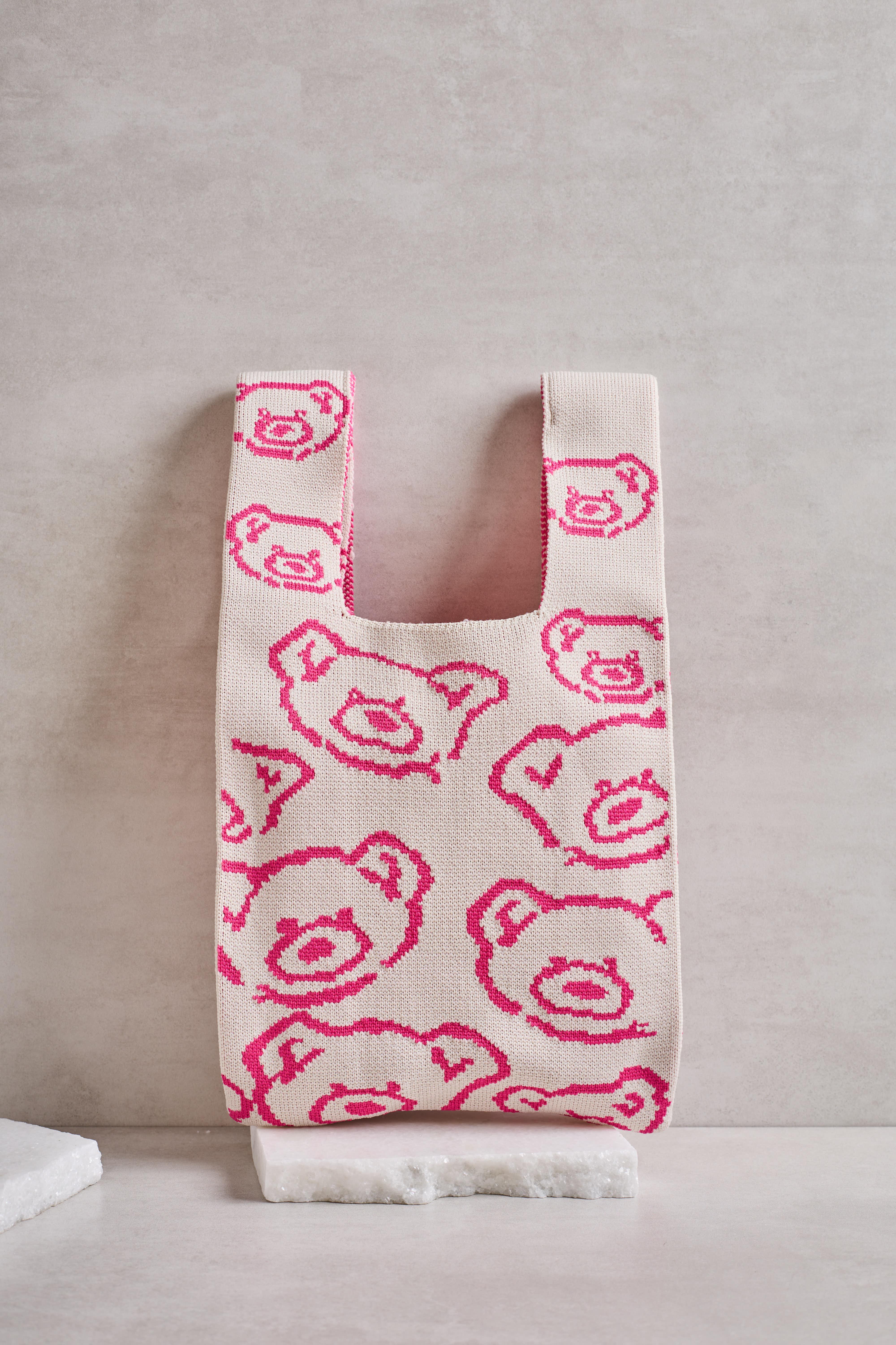 Pembe Teddy Bear Triko Poşet Çanta