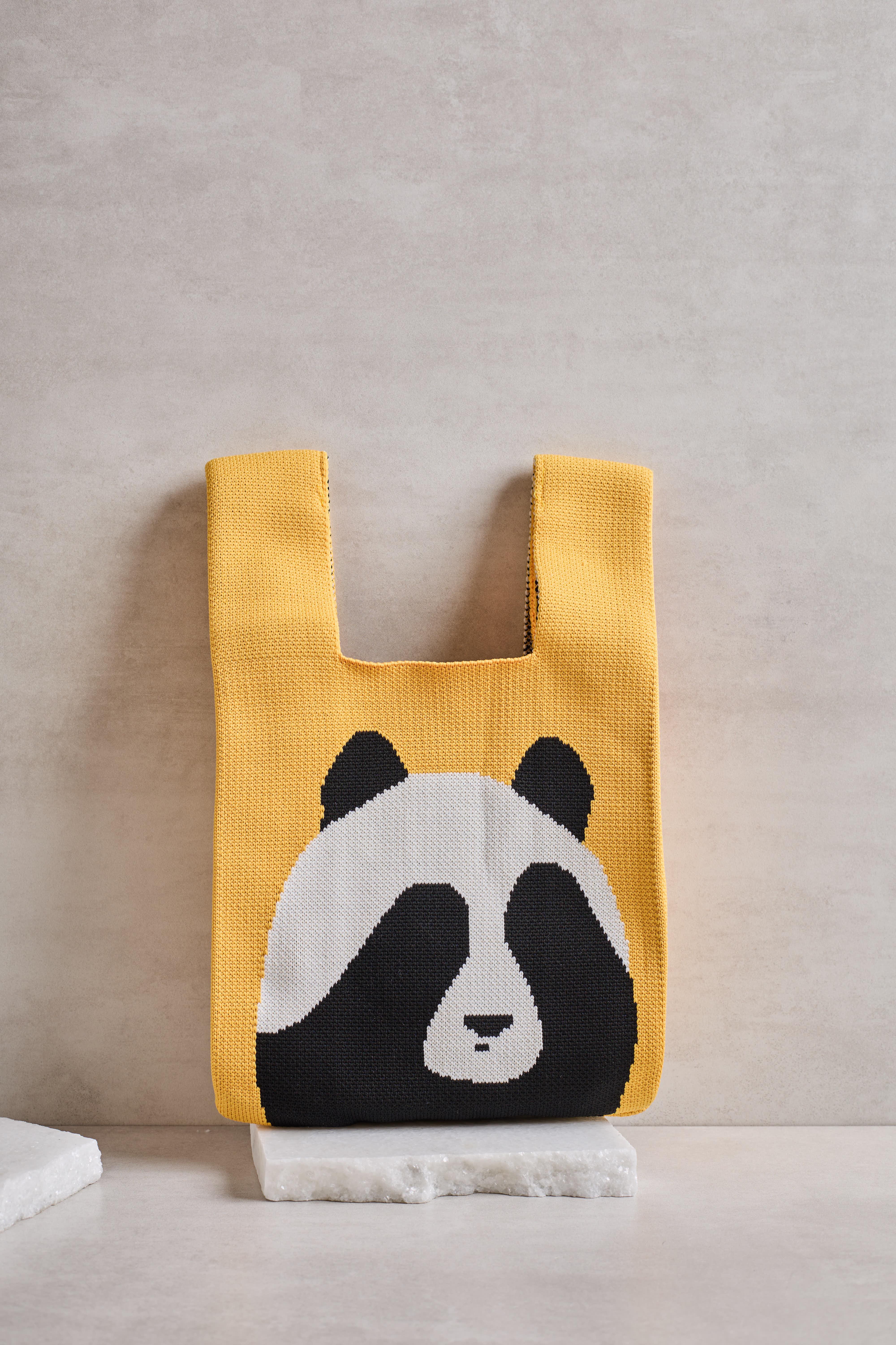 Sarı Panda Triko Poşet Çanta
