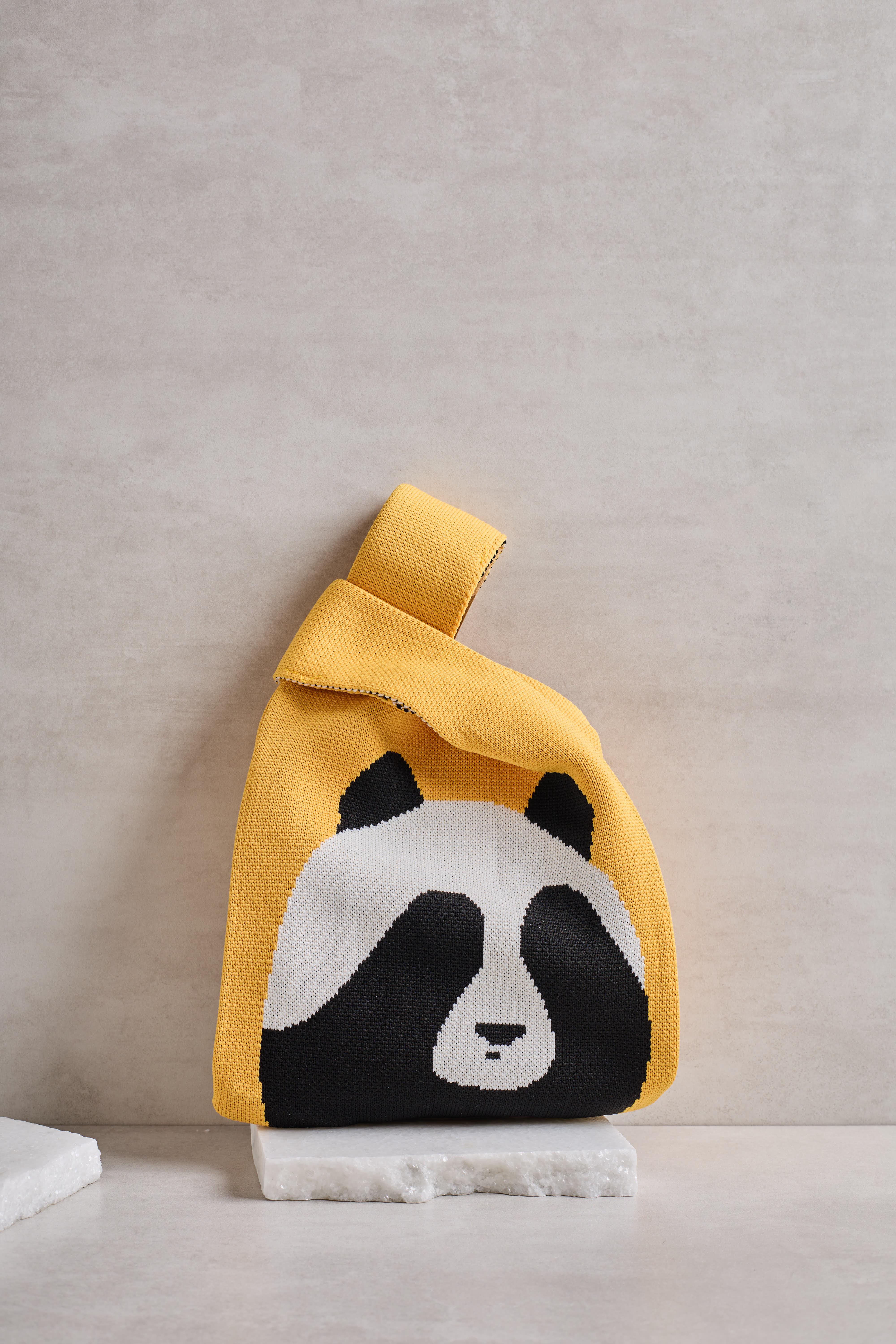 Sarı Panda Triko Poşet Çanta