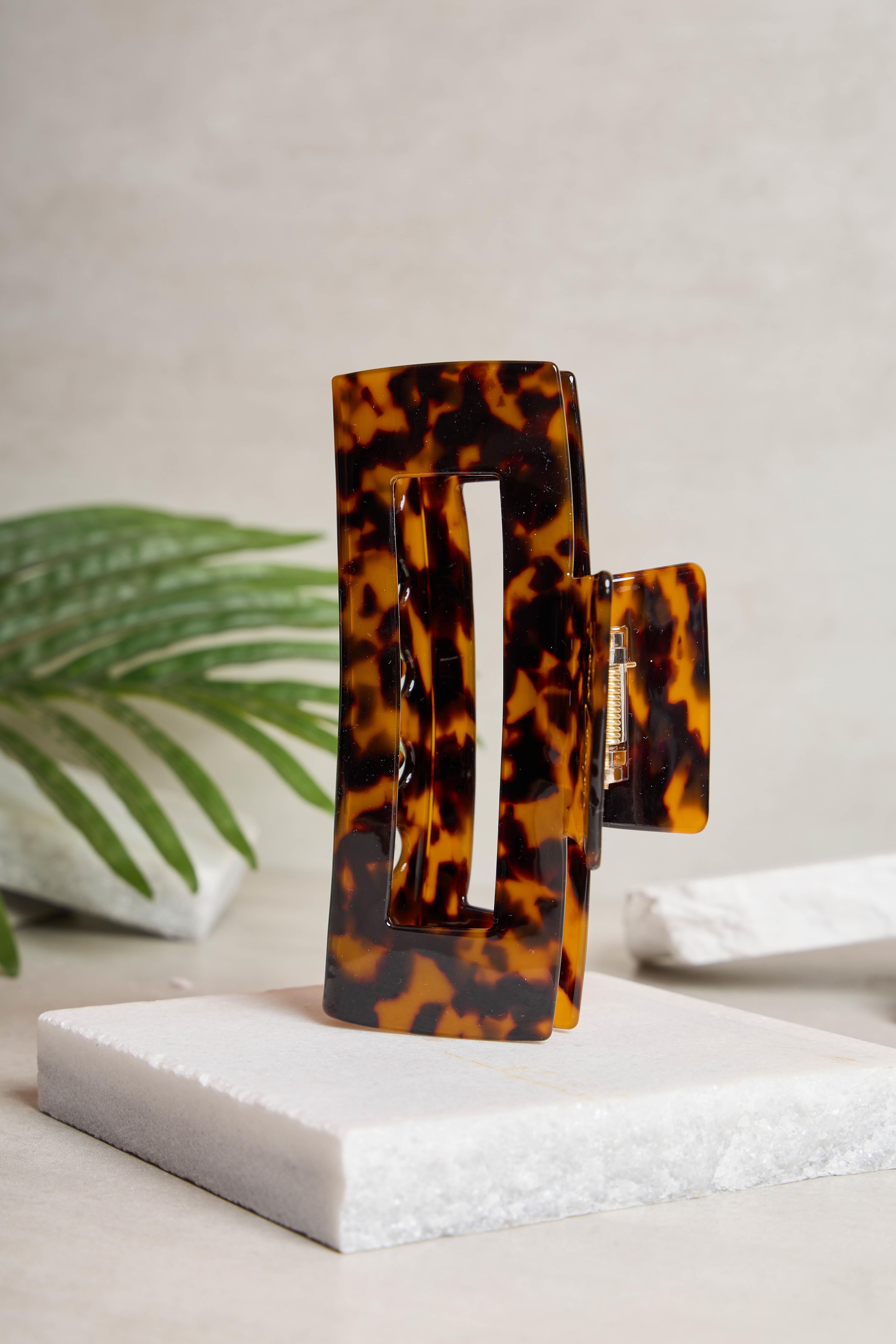 XL Dikdörtgen Amber Tortoise Kemik Toka