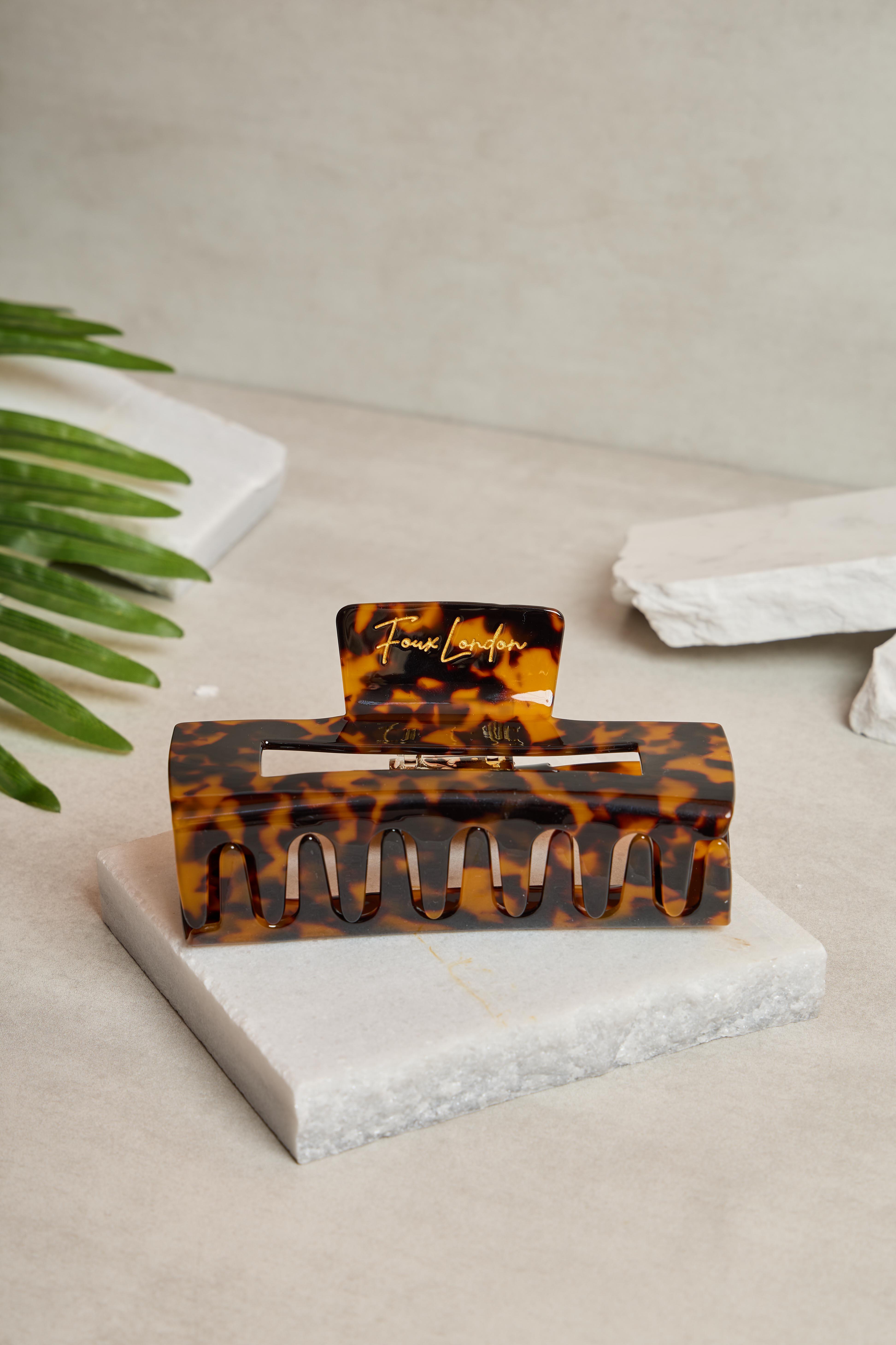 XL Dikdörtgen Amber Tortoise Kemik Toka