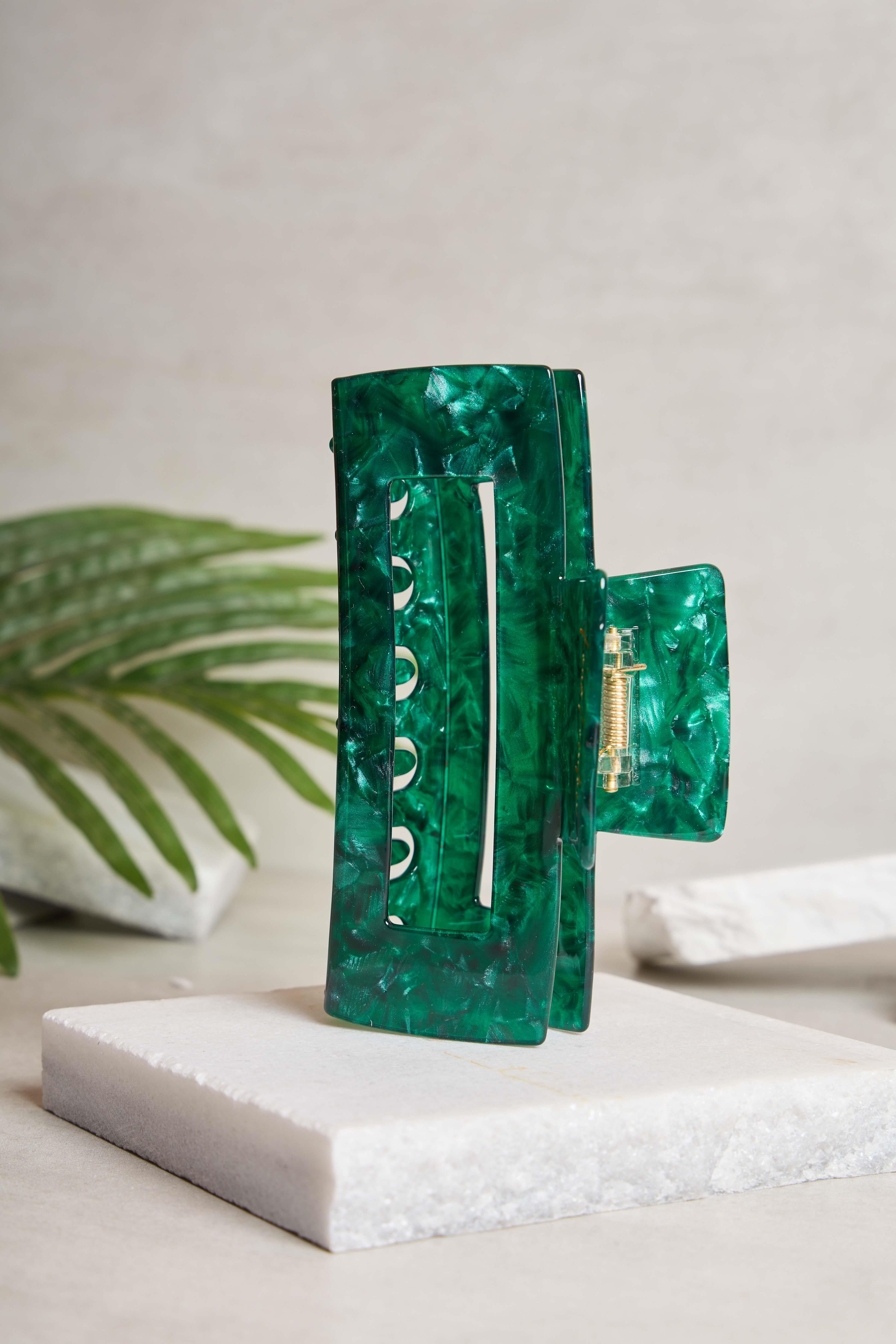 Xl Dikdörtgen Emerald Glass Kemik Toka