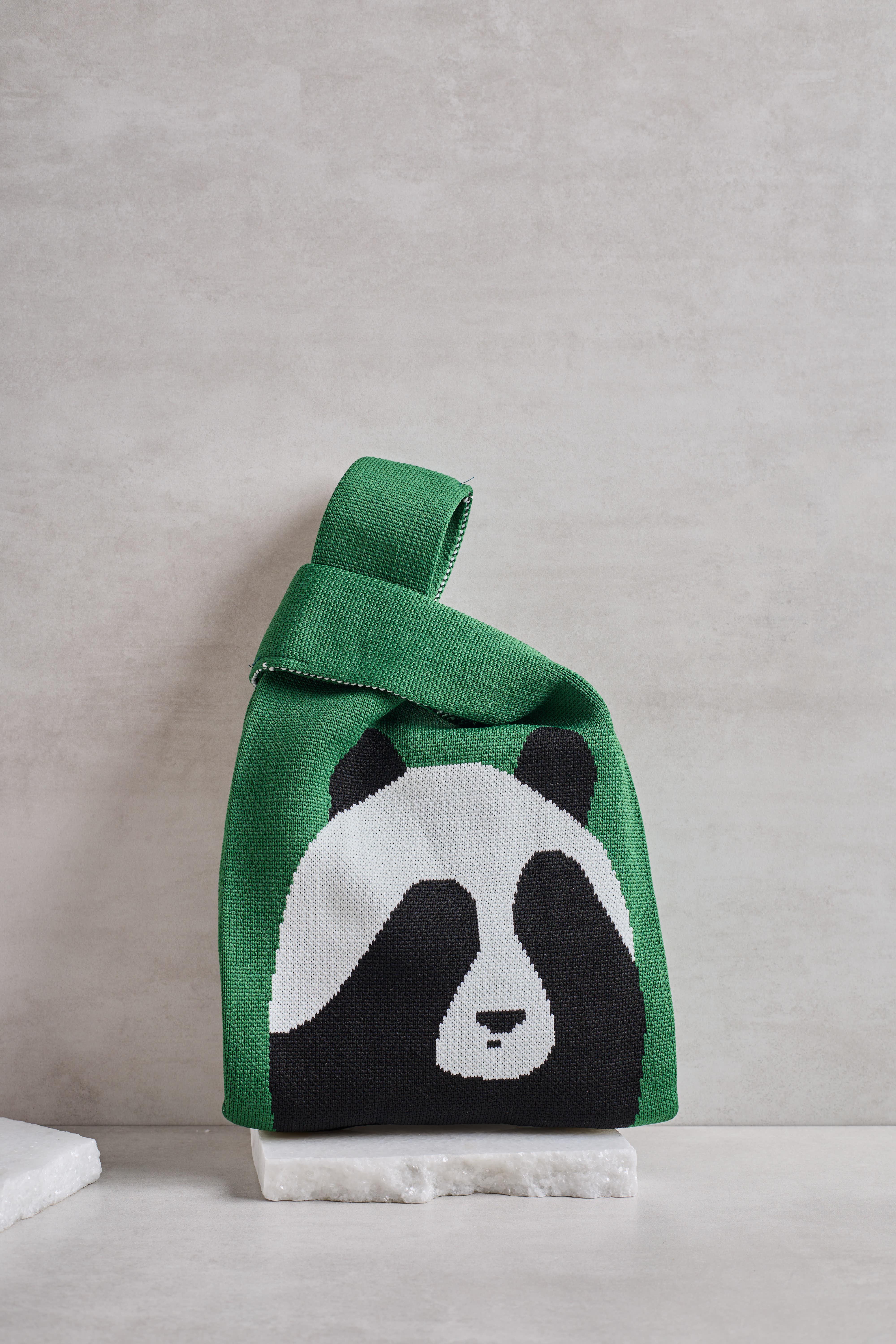 Yeşil Panda Triko Poşet Çanta