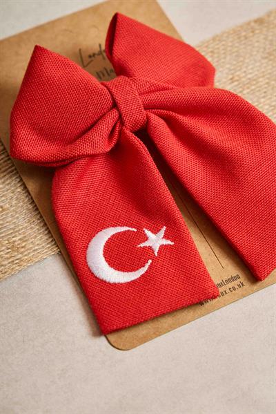  Ay Yıldız Nakışlı Kırmızı Mini Fiyonk Toka