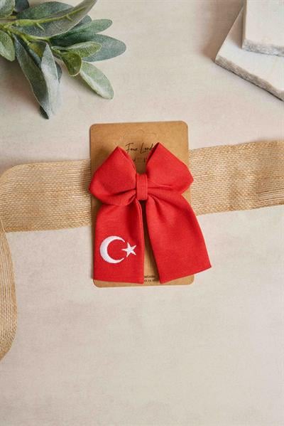  Ay Yıldız Nakışlı Kırmızı Mini Fiyonk Toka