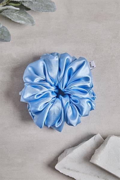 Bebe Mavisi Bol Büzgülü Sateen Scrunchie