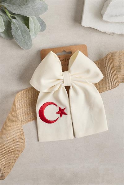 Beyaz Ay Yıldız Nakışlı Fiyonk Toka