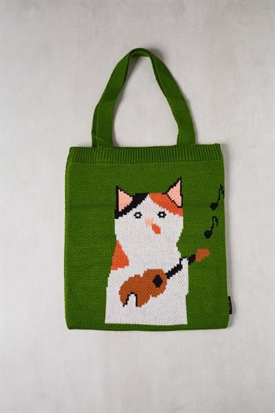 Gitarlı Kedi Triko Tote Bag