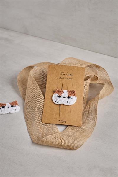 Kahverengi Kedi Örgü Çıt Çıt Toka