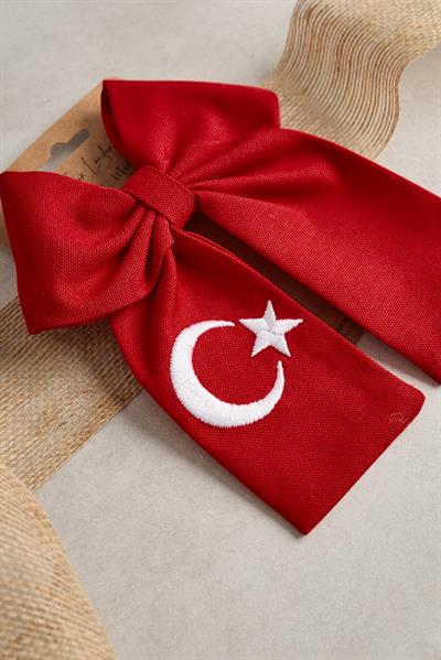 Kırmızı Ay Yıldız Nakışlı Fiyonk Toka