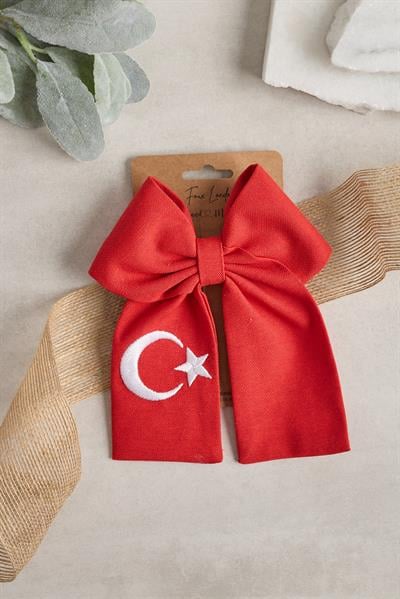 Kırmızı Ay Yıldız Nakışlı Fiyonk Toka