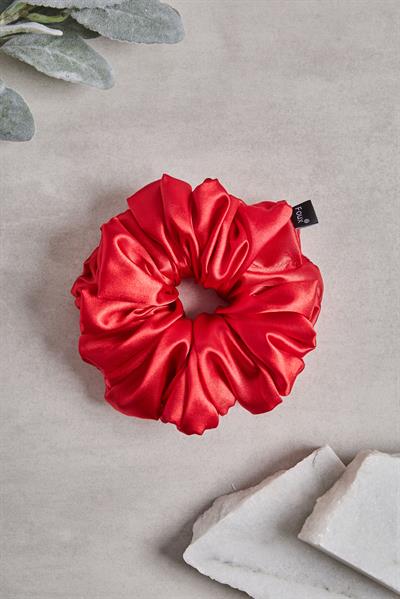 Kırmızı Bol Büzgülü Sateen Scrunchie