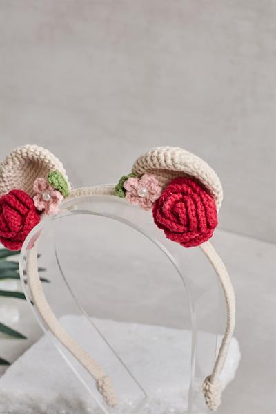 Kulaklı Çicek Örgü Taç