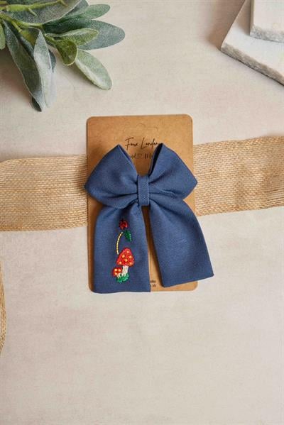 Mantar Nakışlı Lacivert Mini Fiyonk Toka