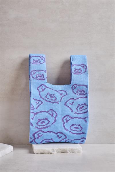 Mor Teddy Bear Triko Poşet Çanta