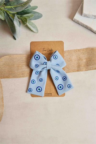 Nazar Boncuğu Nakışlı Mavi Mini Fiyonk Toka