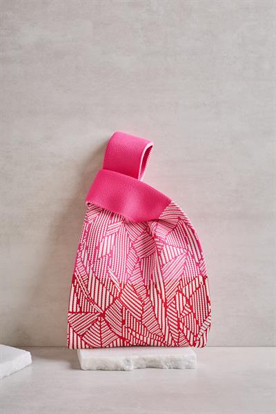 Pembe Geometrik Desen Triko Poşet Çanta