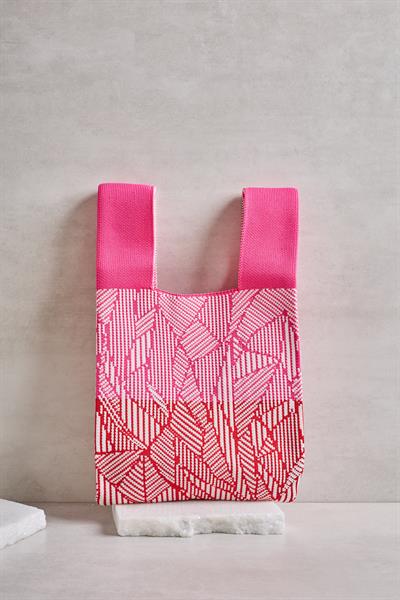 Pembe Geometrik Desen Triko Poşet Çanta